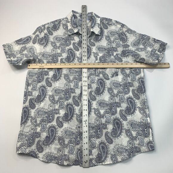 Tasso Elba Linen Shirt Mens XL Extra Large Paisley Short Sleeve Collar Button Up - Picture 4 of 8